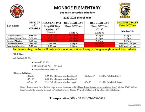  2022-2023 Bus Schedule